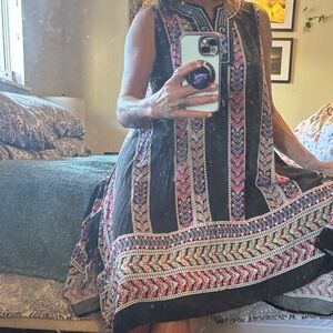 Elegant Black and Pink Embroidered Midi Dress